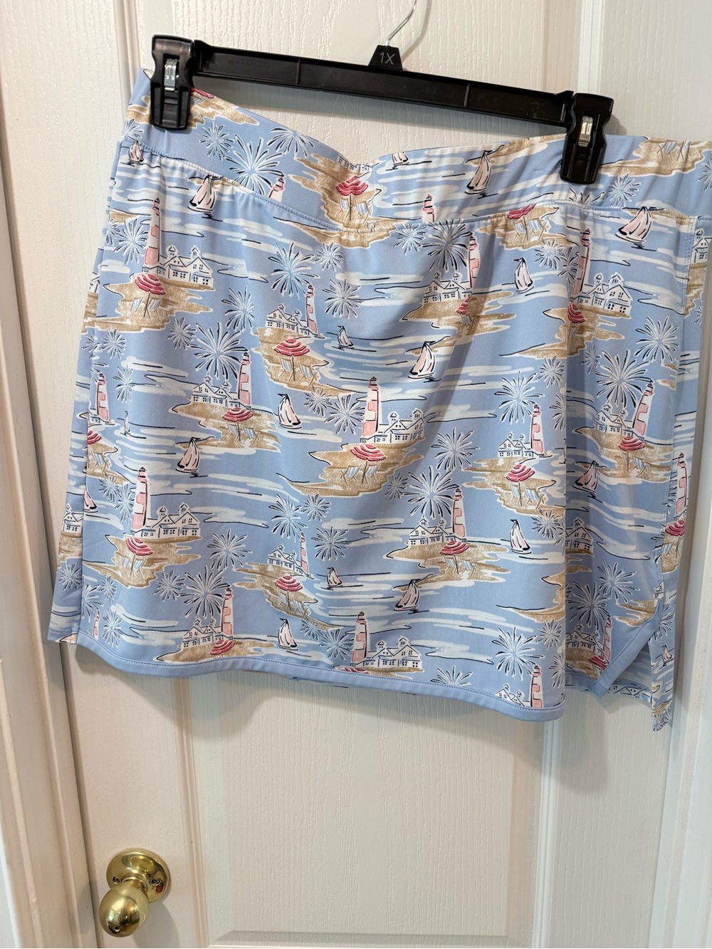 Crown & Ivy Light Blue Beach Print Skort with Lighthouses